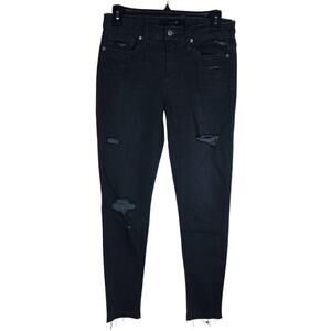Joes Jeans Womens Jeans 27 Black Skinny Leg Distressed Raw Hem Stretchy Denim